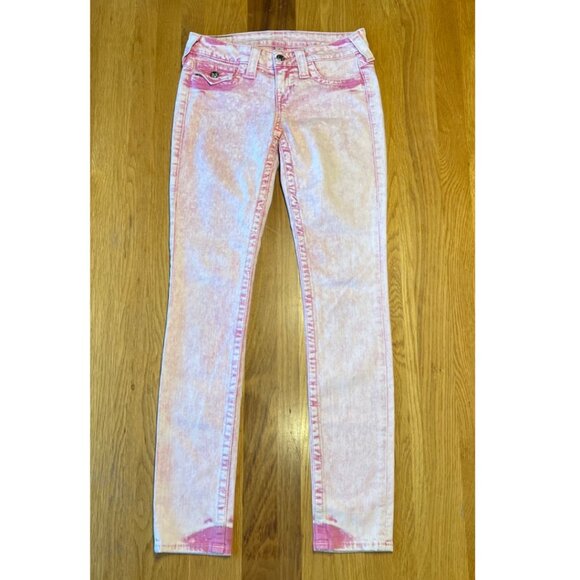 True Religion Womens Jeans Size 26 Pink Lava Acid Wash Basic Skinny Flap Pockets - Picture 1 of 10